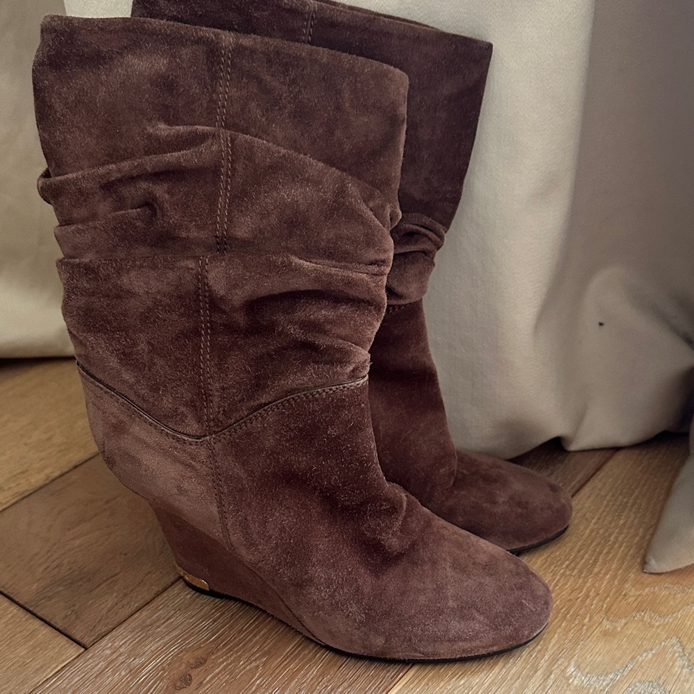 Louis Vuitton Brown Suede Wedge Boots - Picture 2 of 3